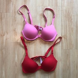 SOLD—PINK wear everywhere push-up bra set